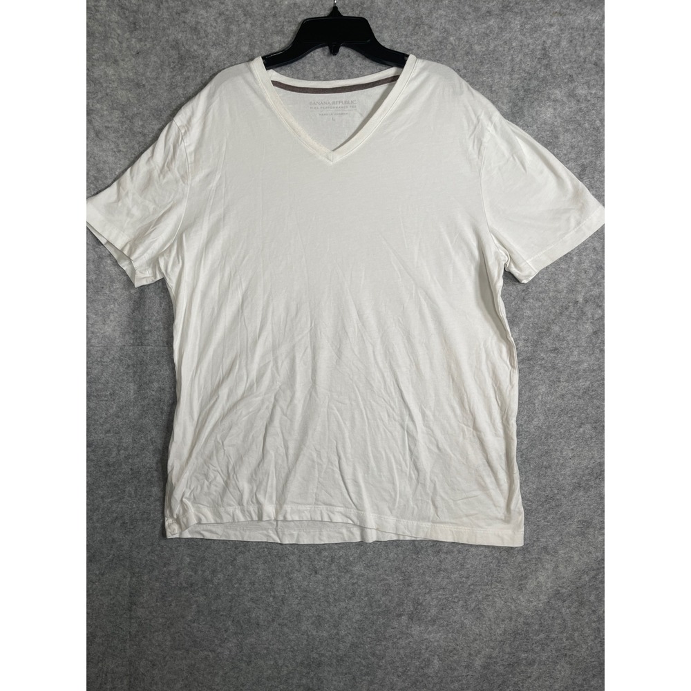 Banana Republic Pima Performance‎ Tee Mens Large White V-Neck Short Sleeve Shirt